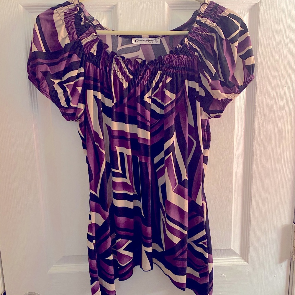 Purple black and white top
